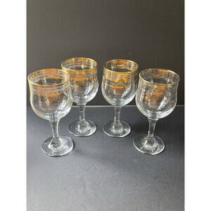 Cristalleria Fratelli Fuomo Wine Water Glass Goblet Gold Rimmed Set (4) Italy